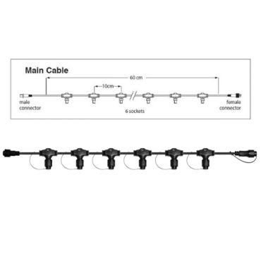 Hoofdkabel 60cm 6 sockets zwart